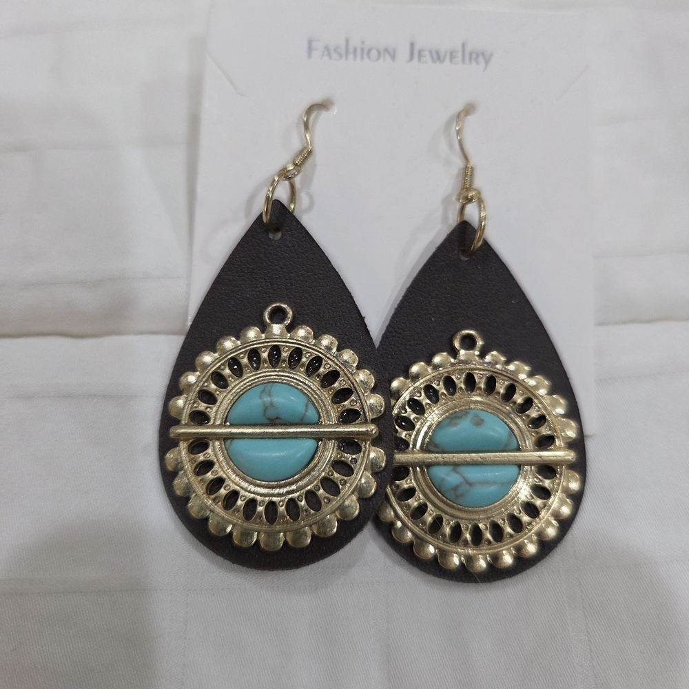 Refashioned Gold and Turquoise Teardrop Earrings